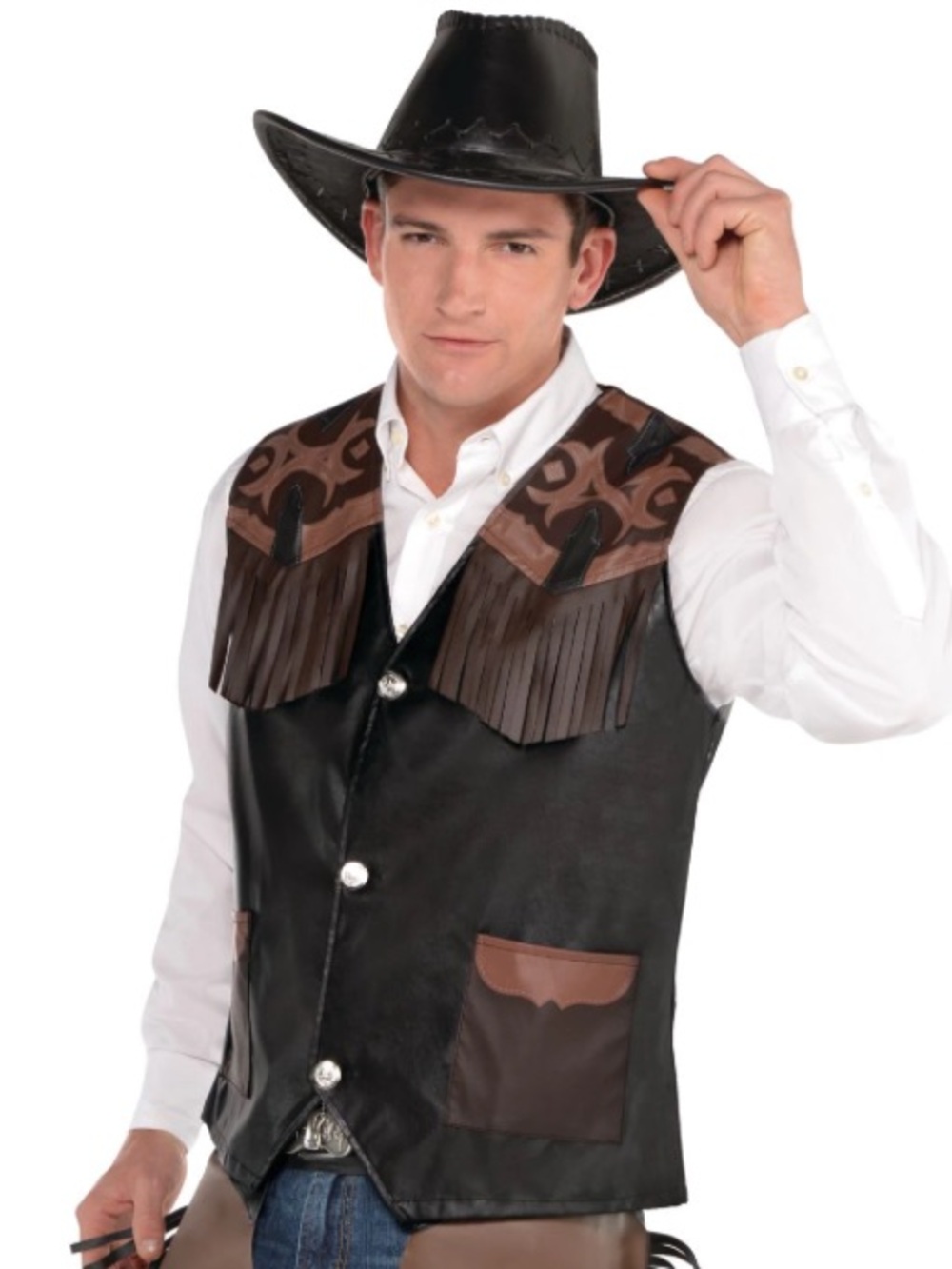 Men's Deluxe Cowboy Vest brown fringe NEW Halloween costume One Size